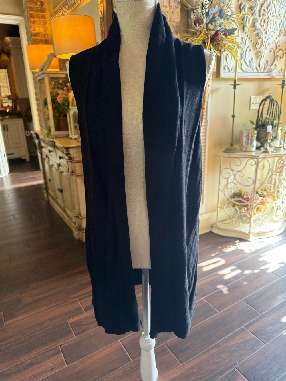 Joseph A Womens Black Longline Sleeveless Open Front Cardigan Vest Size XL